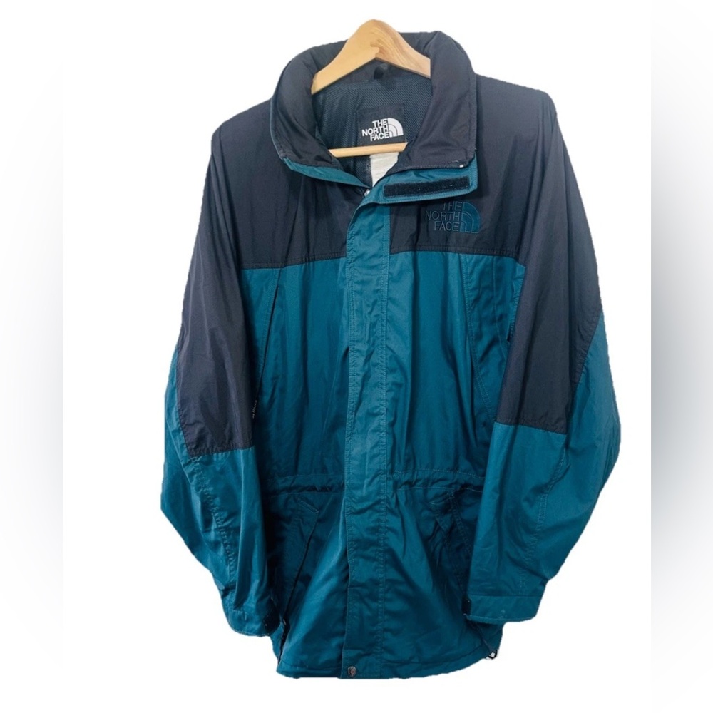 Vintage The North Face Men's SZ M  Rain Wind Jacket Full Zip Hood Green Black
